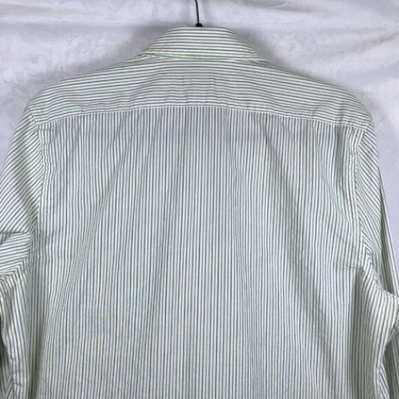 Express Design Studio Shirt Mens Medium Green Striped Modern Fit Stretch Preppy - Picture 8 of 13
